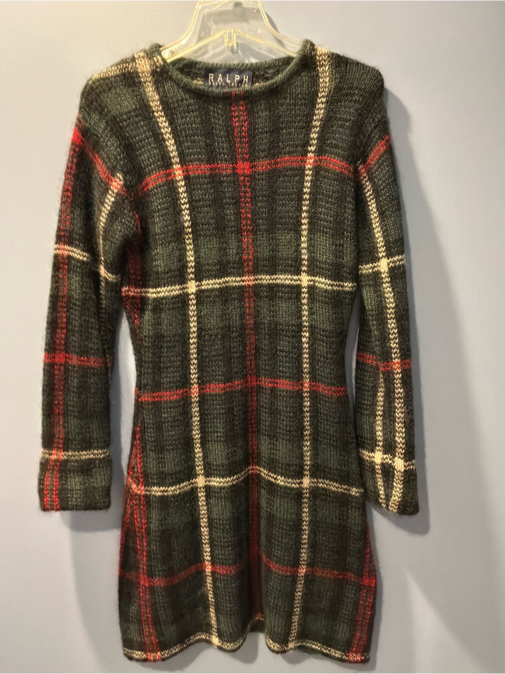 🚘Vintage Ralph Lauren RALPH label Plaid Long Sleeve Sweater Dress